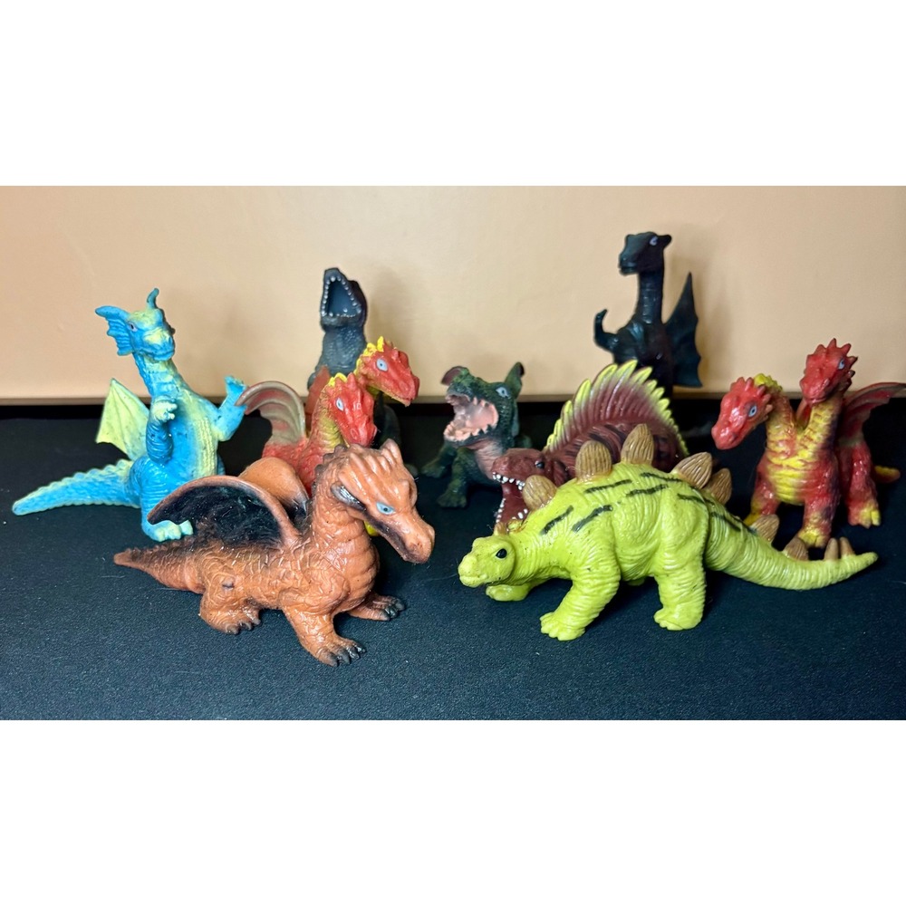 Toy Major 2005 Dragon Dinosaur Figures Lot 9 Squishy Rubber EPS Bead Filled Toys